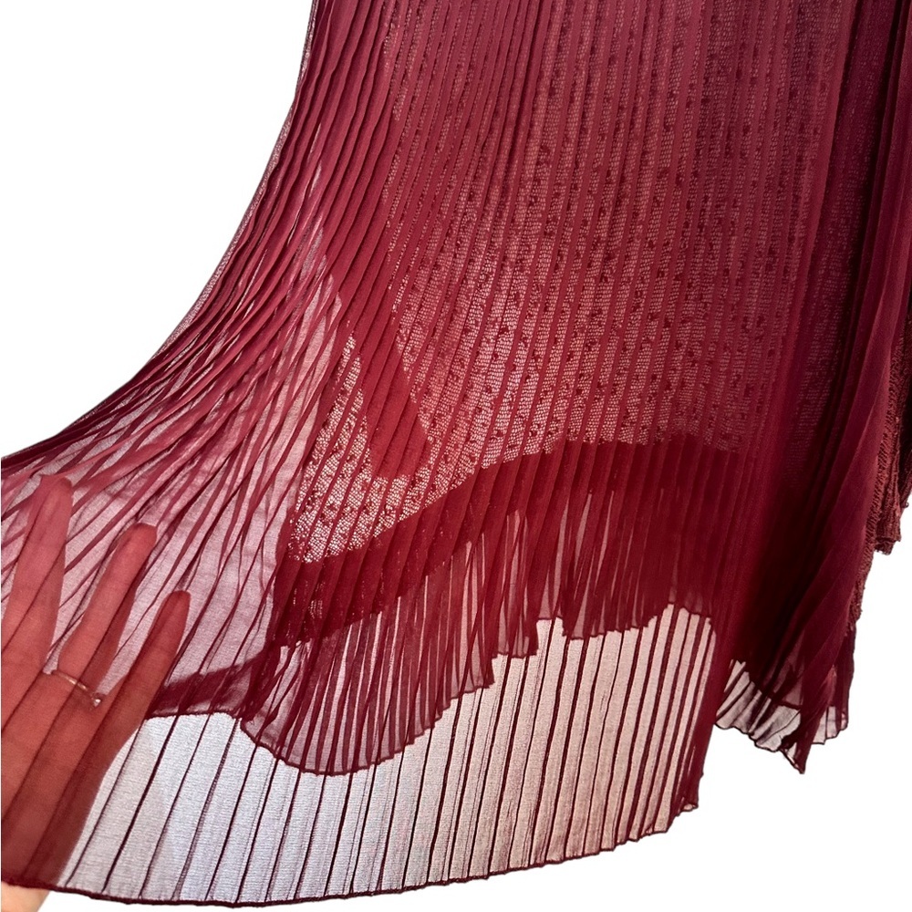Anthropologie Maroon Sheer Knit Knotted Accordion Oversized Sweater Small